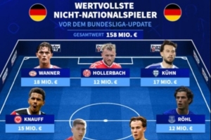 德转列非德国国脚球员身价最贵阵：万纳尔、克瑙夫、乌尔比希在列